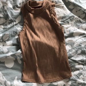 Beige ribbed turtle neck tank